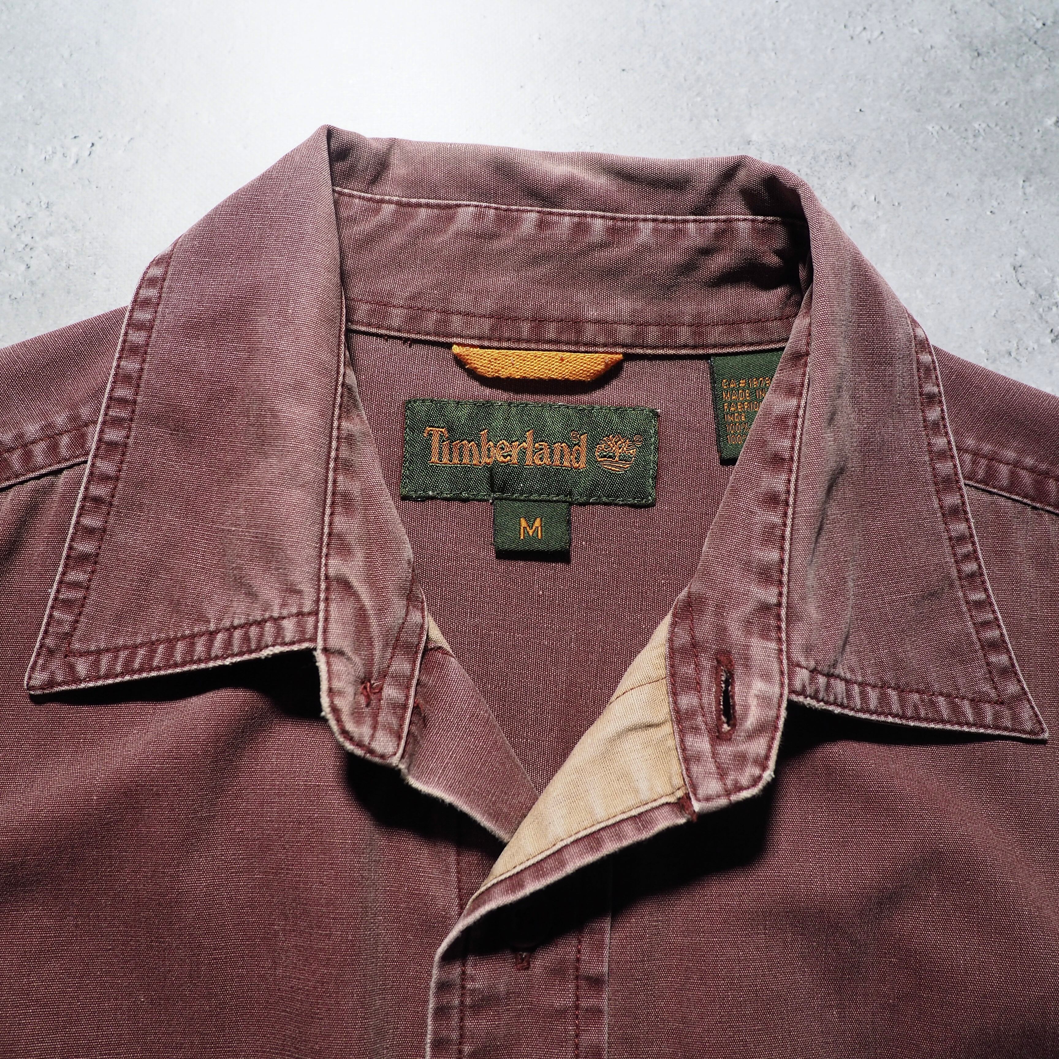 1990s ” Timberland ” Dark Burgundy color Overdye cotton shirt