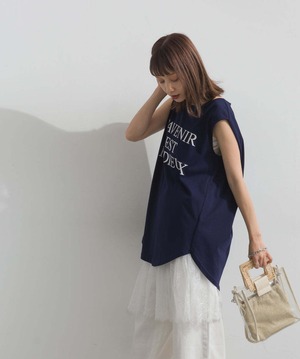 AE2972 ロゴフレンチスリーブプルオーバー navy
