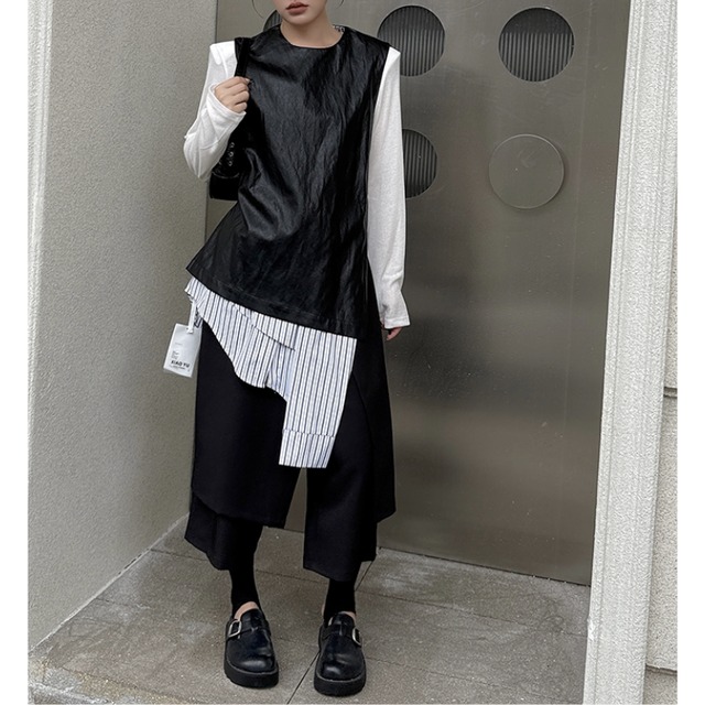 Fake twopiece leather vest【3color】 C1587