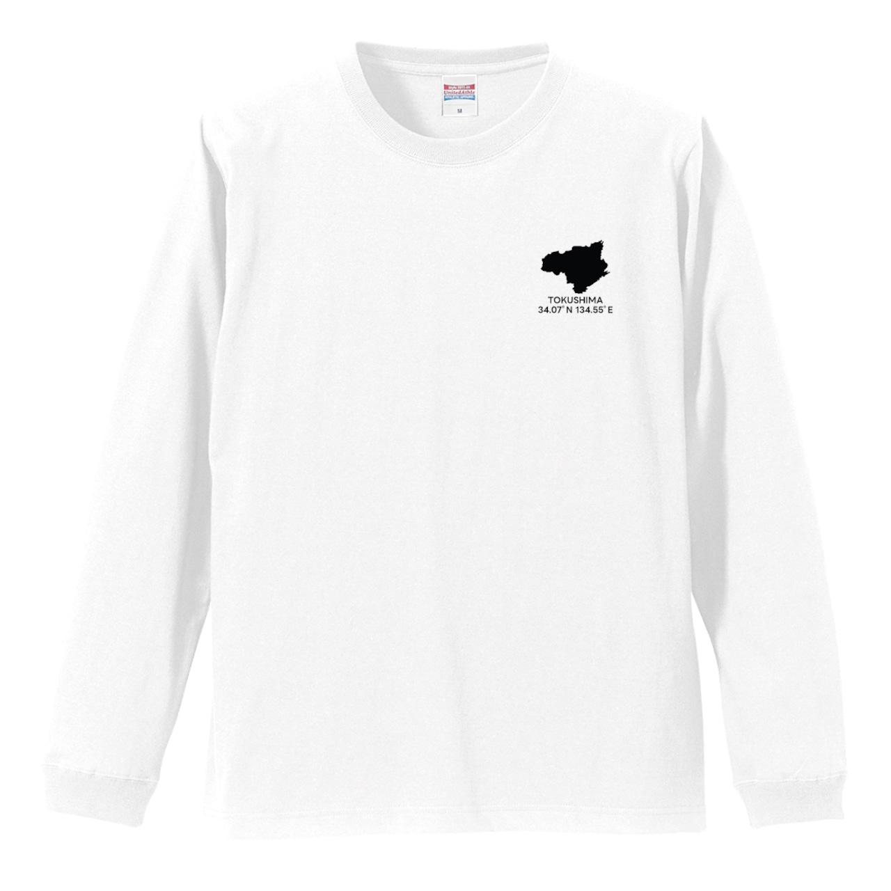 《徳島》 緯度経度ミニマルロングスリーブTシャツ|地図×地名×ワンポイントデザイン