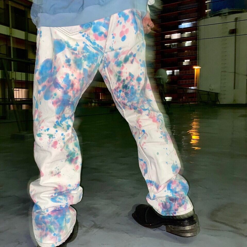 original】 "splatter dyed" Levi's 501 denim trousers made in USA