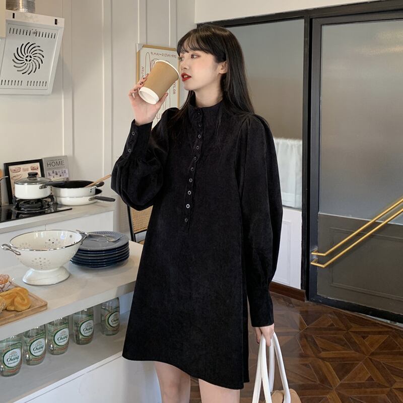 スタンダードコーデュロイドレス スプリングウェストシャツ スカート ロング レトロ 春物 スーパーモール80919474619