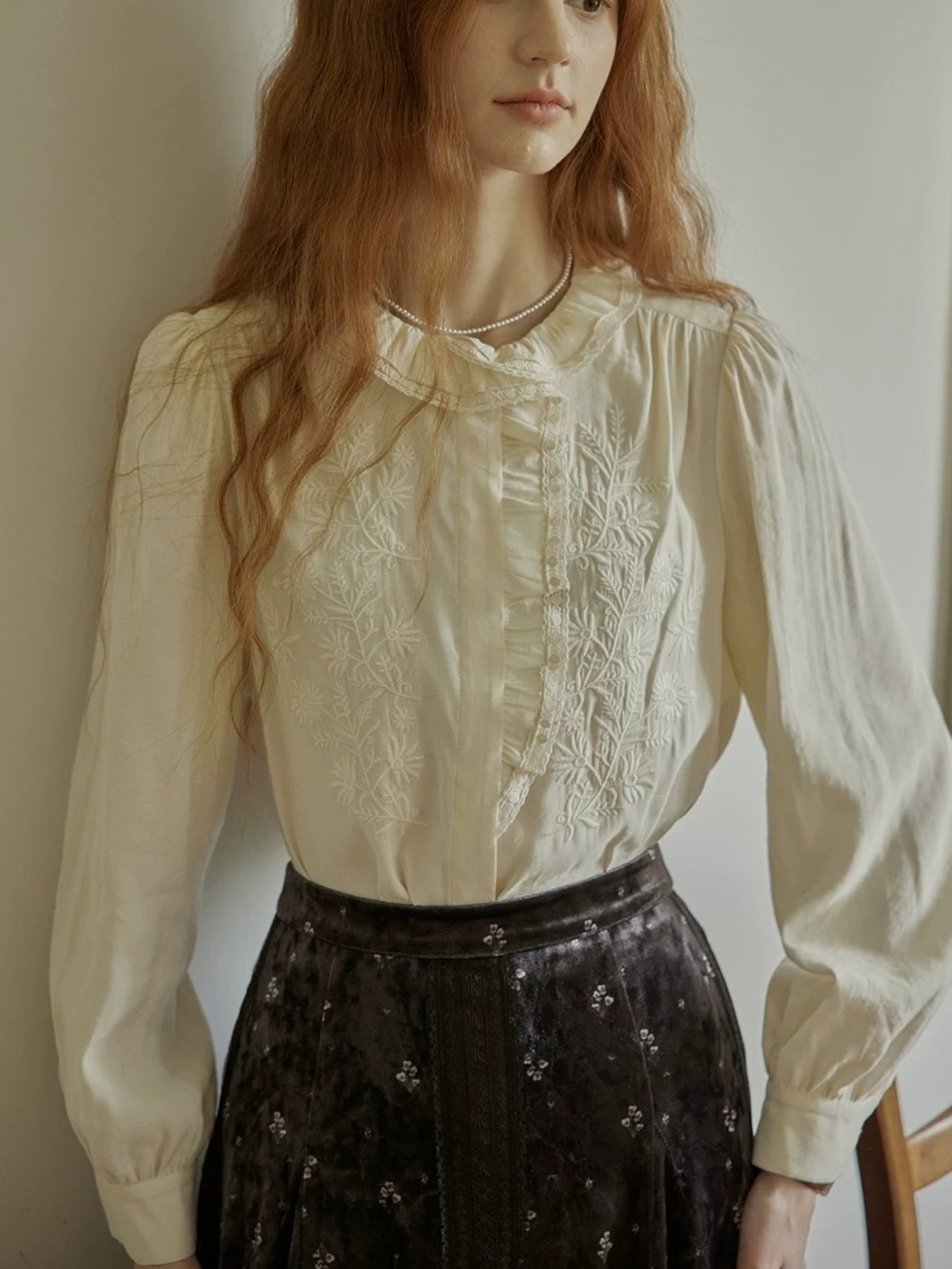 Rêverie Embroidery Frill Lace Collar Blouse F0847