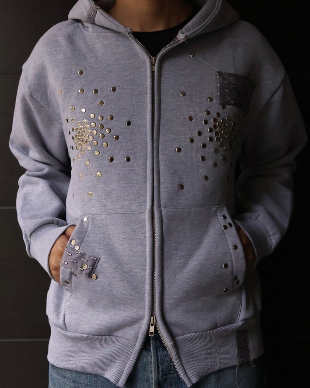 【Hannah Creak】Studded Hoodie Double zip Grey