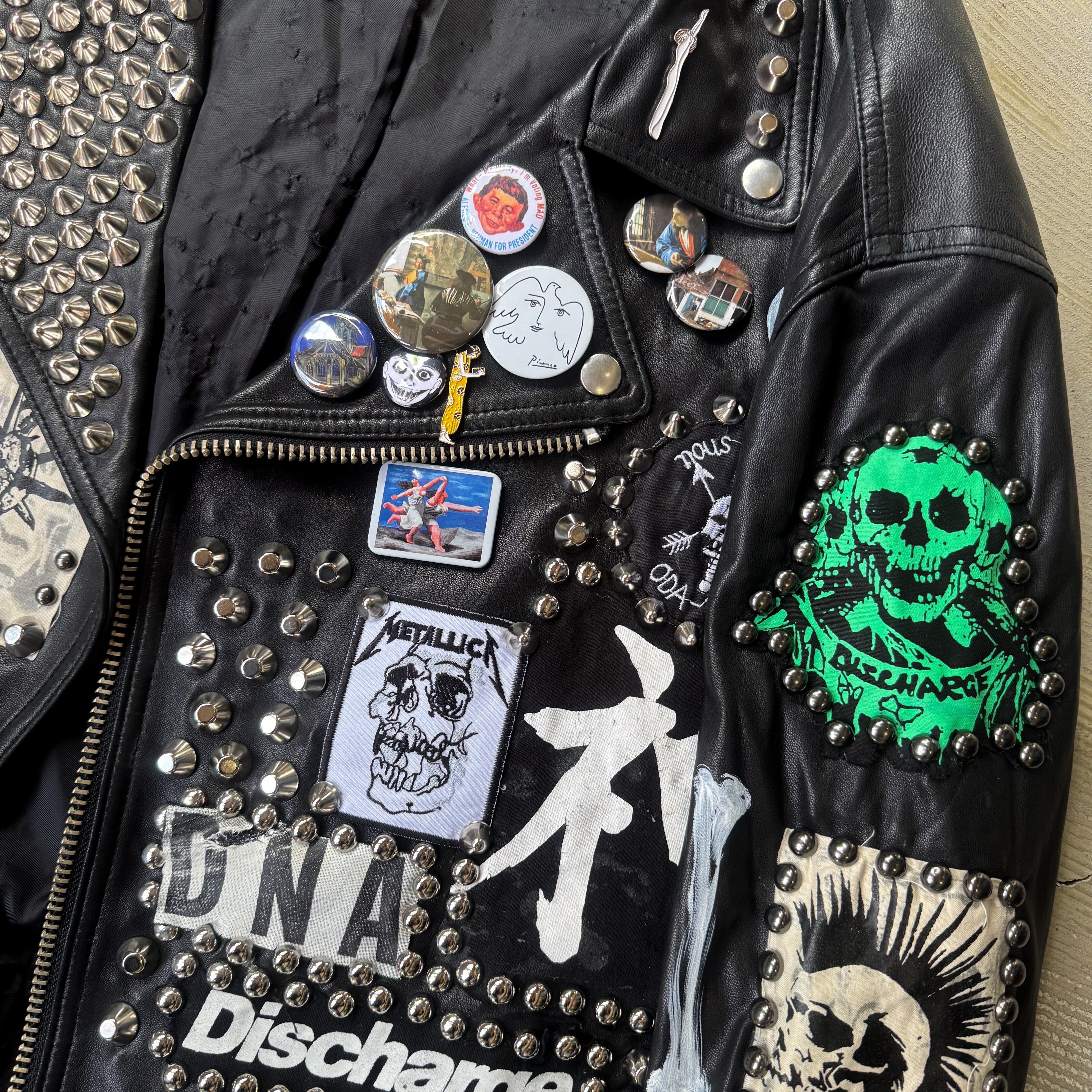 スタッズ×刺繍 レザーダブルライダース パンク PAINT STUDDED CUSTOM LEATHER DOUBLE RIDERS JACKET / ペイント
