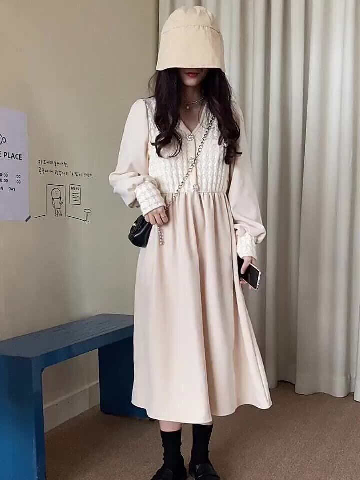 オータムウィンタードレス ワンピース ブラックスカート ロング 秋物 冬物 ステッチ 1号婦人84953823695