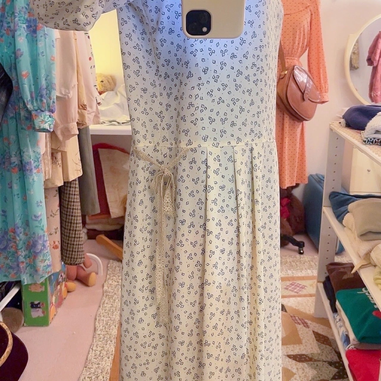 flower lace collar side ribbon one-piece