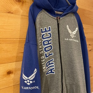 【US Services】US AIR FORCE フルジップ ジップアップ パーカー 刺繍ロゴ ワンポイント バックプリント L アメリカ古着