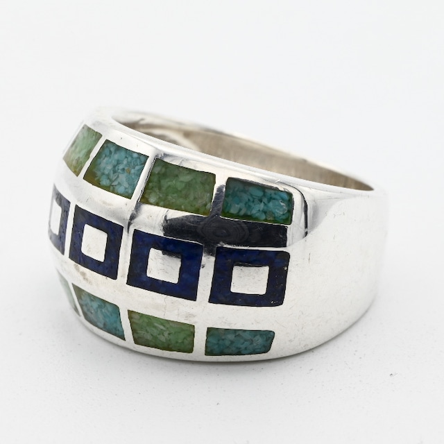 Two Tone Turquoise/ Lapis Lazuli Round Ring #15.5 / USA