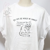 シンプルでカッコイイ　猫のプリントTシャツ【チャコール/ホワイト】