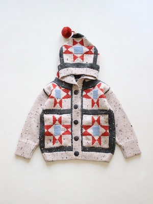 iver and isla   patchwork quilt hooded cardigan. alabaster  2y