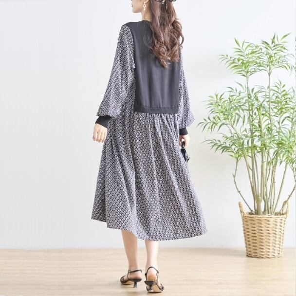 ワンピース ニット切替 異素材ドッキング N83-091 TRUBE M～L