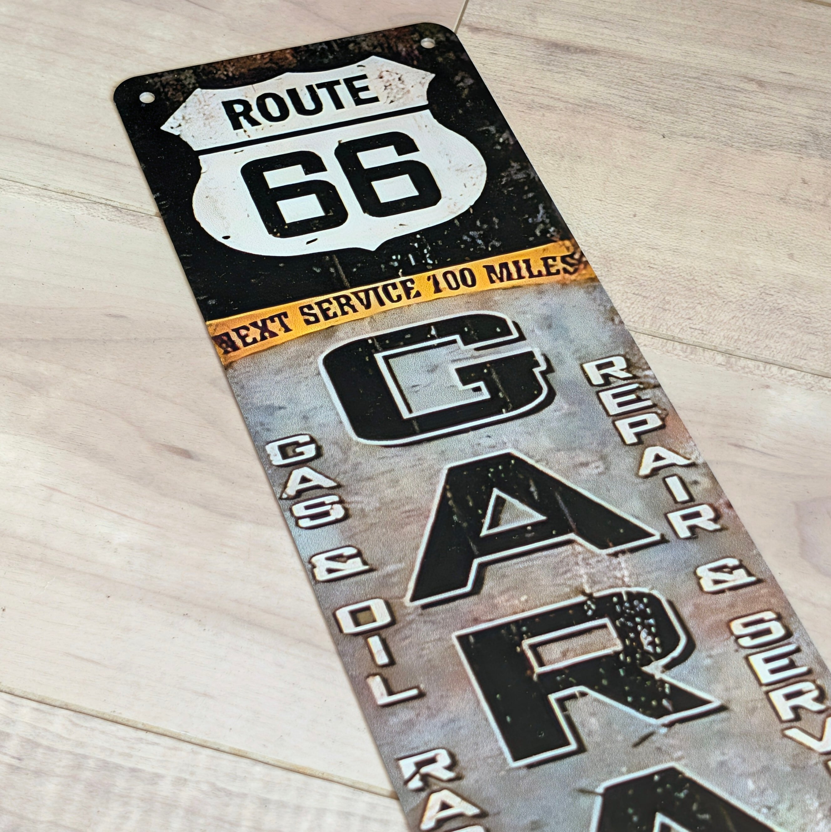 送料無料！ちょうどいいブリキ看板 【 ROUTE 66（ルート66）】ガソリンスタンド 整備工場 / METAL SIGN / メタルサイン / ブリキ看板 / サインボード / ビンテージ加工〚アメリカン雑貨 アメトイ〛