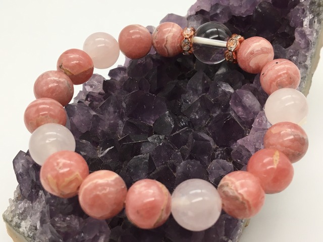 【ブレスレット】インカローズ・ローズクォーツ・水晶(商品番号ir10-1)