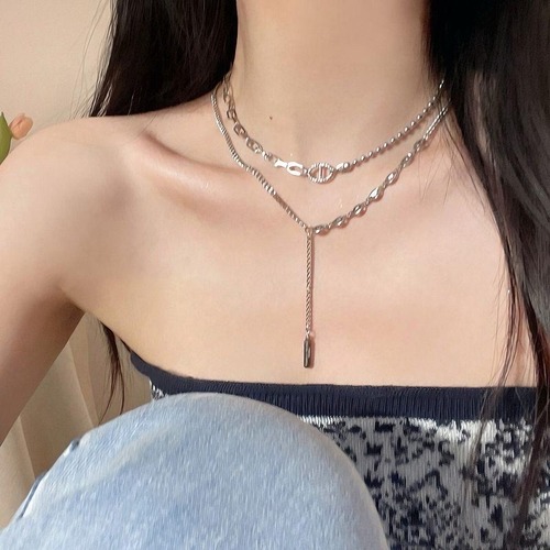 asymmetry double chain necklace / l0425