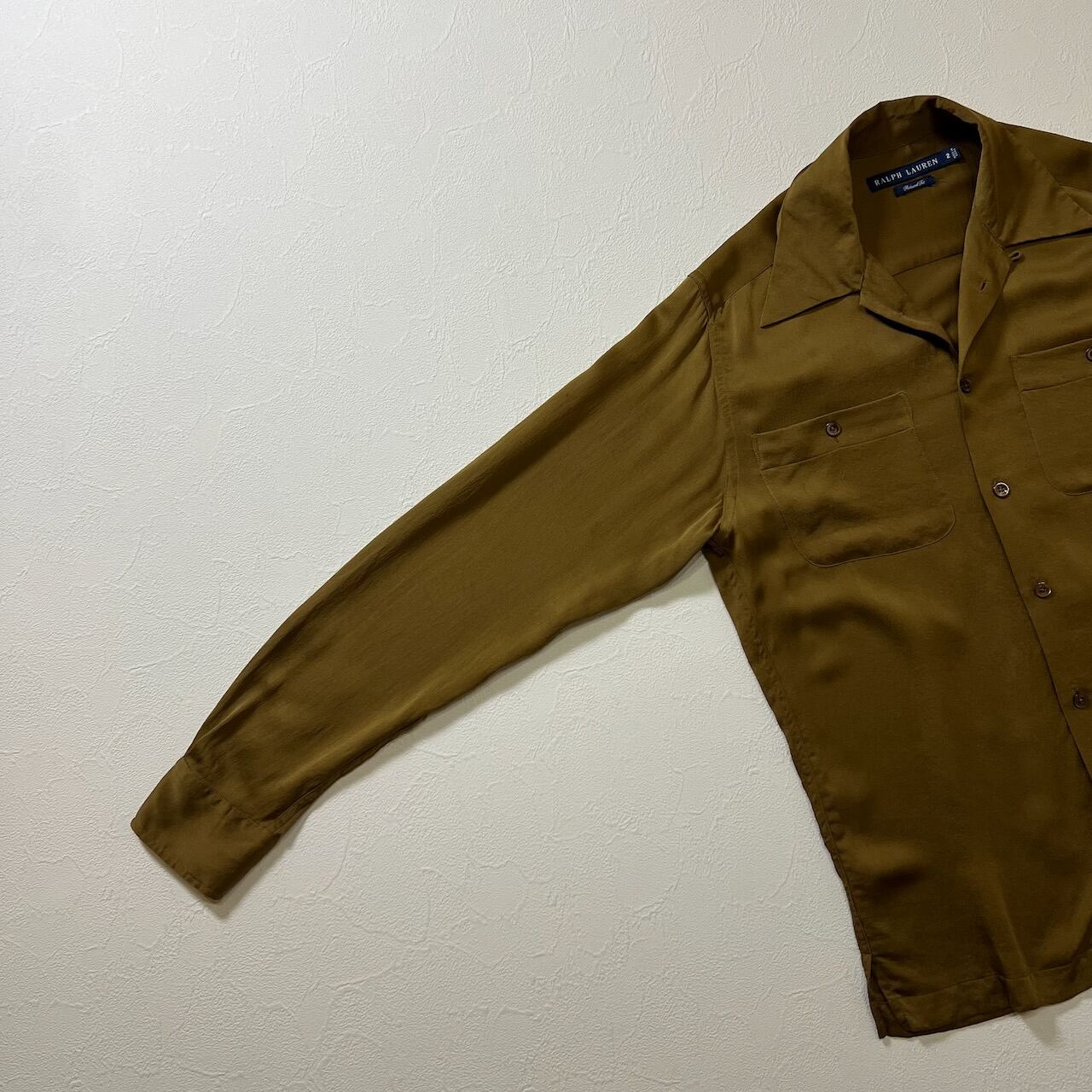 RALPH LAUREN シルク 開襟 オープンカラー 長袖シャツ ラルフローレン