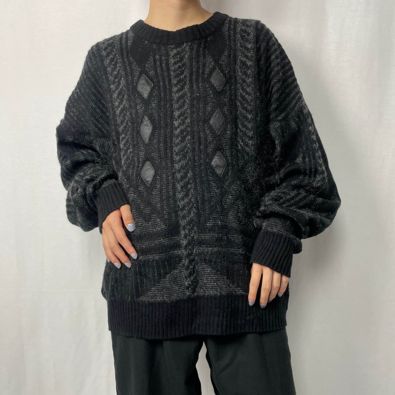 CHIAMARE 総柄 切り替えデザイン アクリルニットセーター メンズXL 