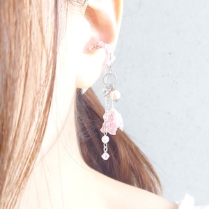 推し活 アクセサリー 概念グッズ イヤーカフ イヤカフ 痛くない パール おしゃれ 大ぶり レディース 【 つぼみローズ リングチェーン バラ ピンク】