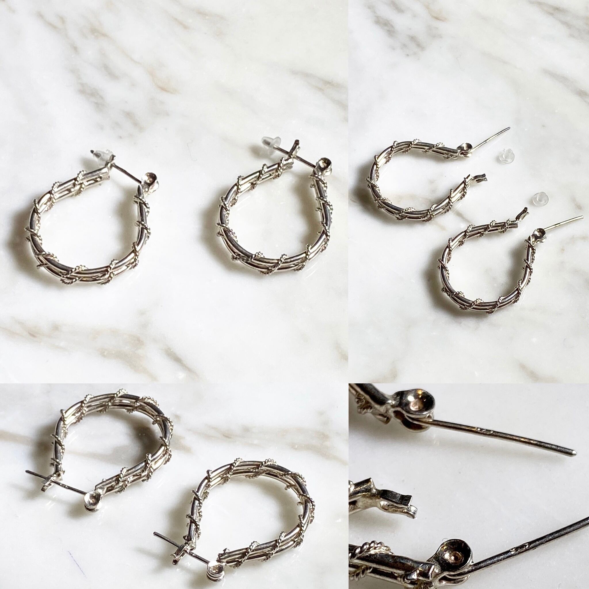 vintage silver twist chain design hoop pierce | NOIR ONLINE
