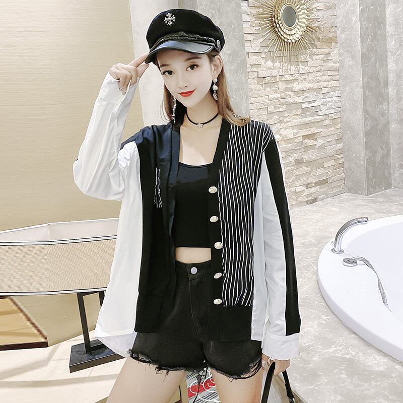 ファットmmスリミングプラスサイズレディースストライプシャツ2020ニューカーディガンシャツラージサイズ初秋のファッショントレンド ミックスインファッション5171678744