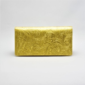 長財布（通しマチ）金箔・フラワー柄・プレミアム ／ ゴールド財布