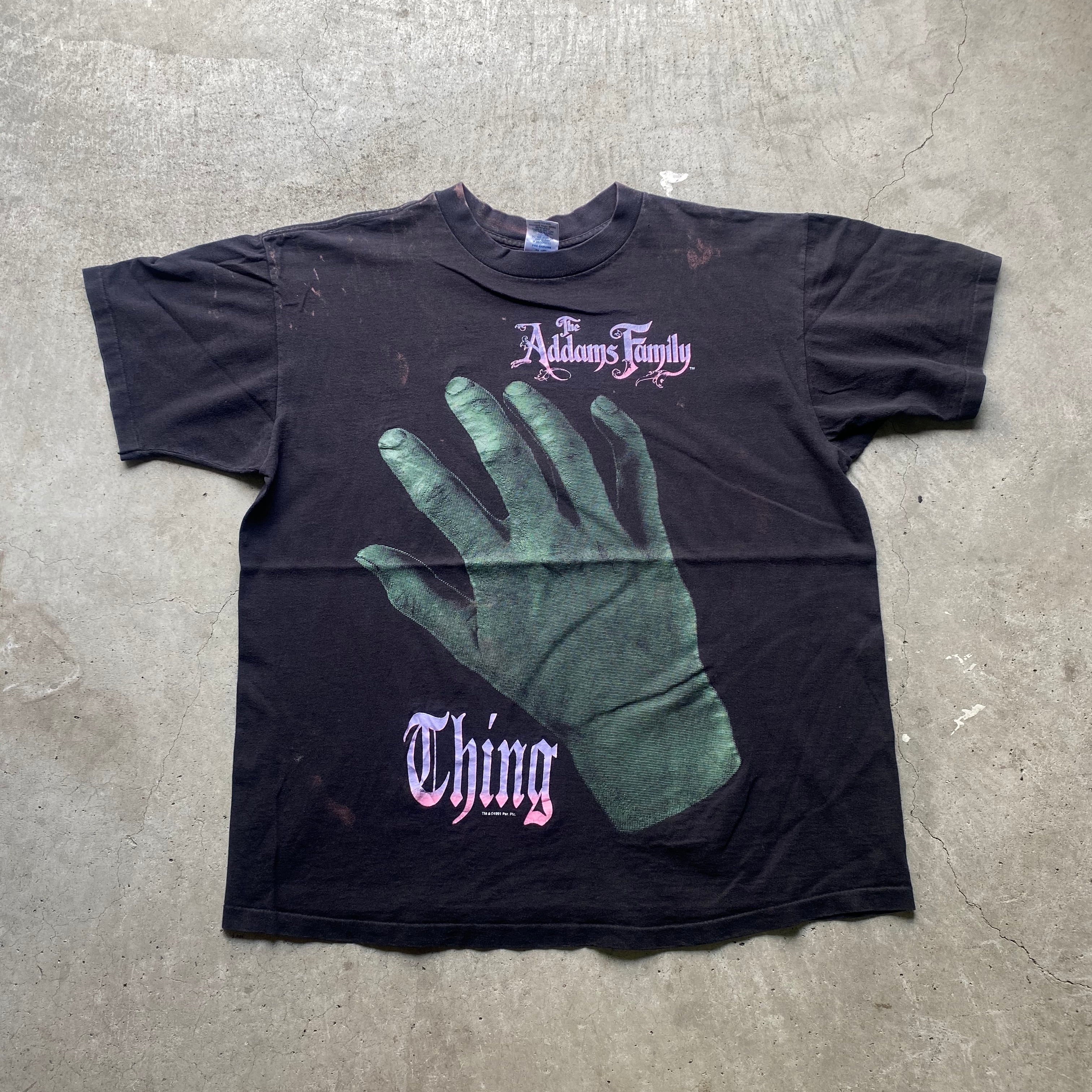 90年代 Addams family アダムスファミリー Thing ハンド プリントTシャツ ムービーTシャツ メンズXL【Tシャツ】 | cave  古着屋【公式】古着通販サイト