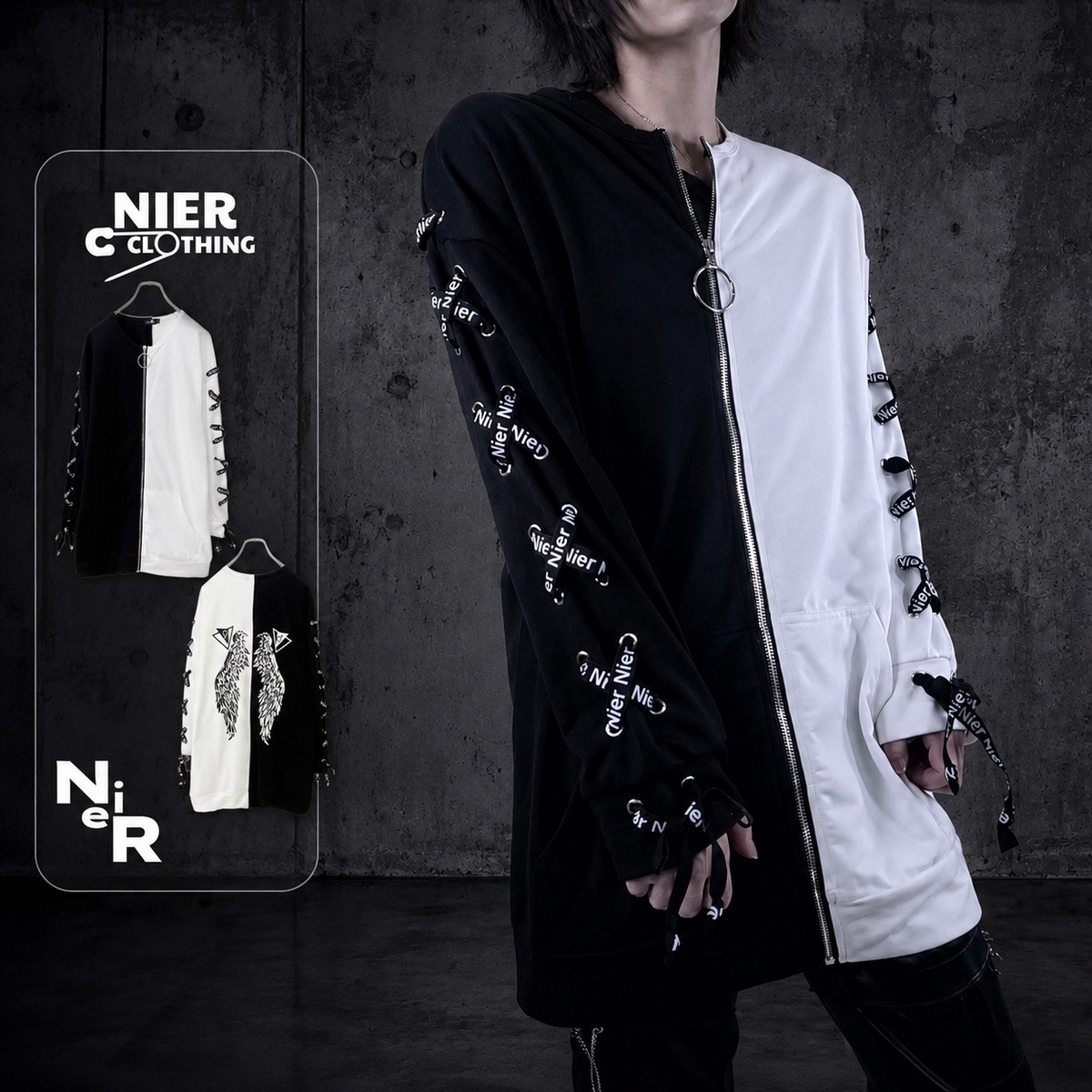 UNISEX WING DIVIDE ZIP OUTER – BLACK×WHITE- | NIER CLOTHING