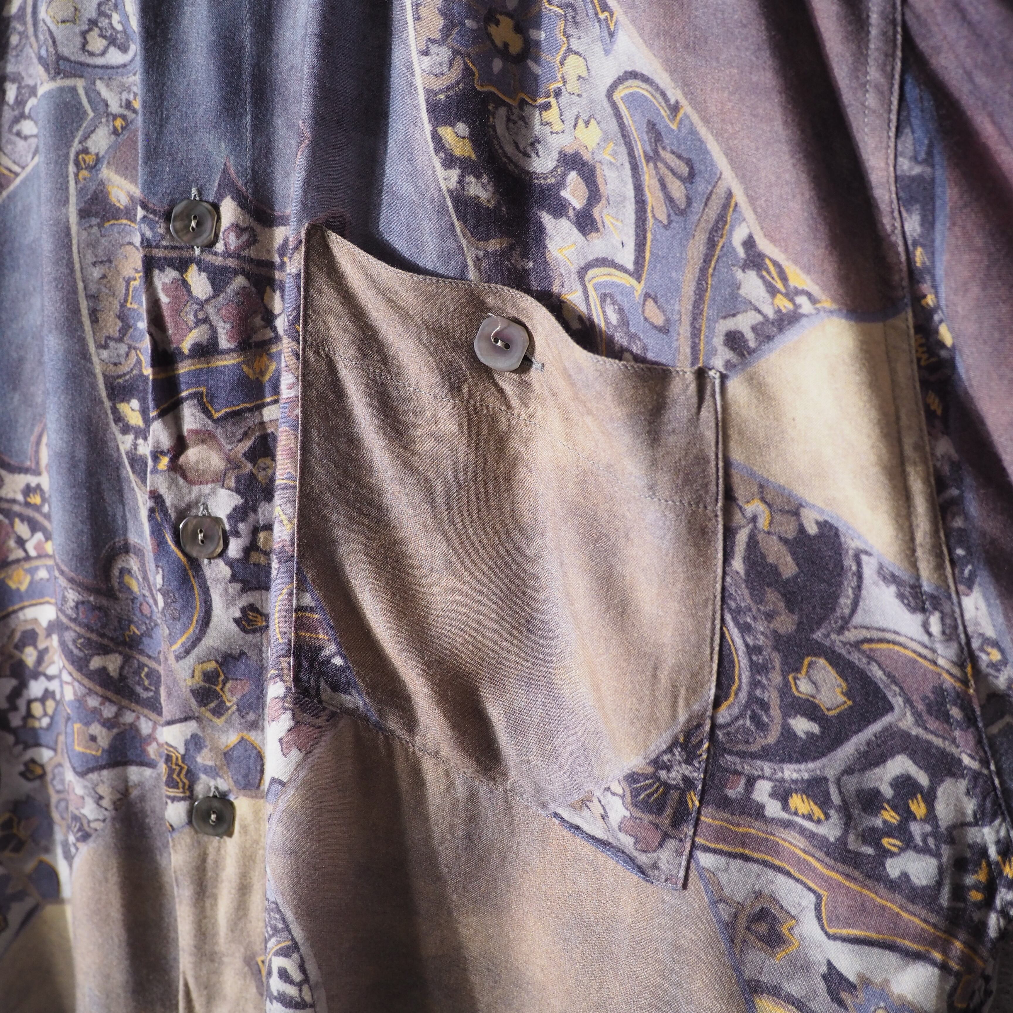 1990s Beautiful ethnic Flower pattern vintage Drape loose shirt