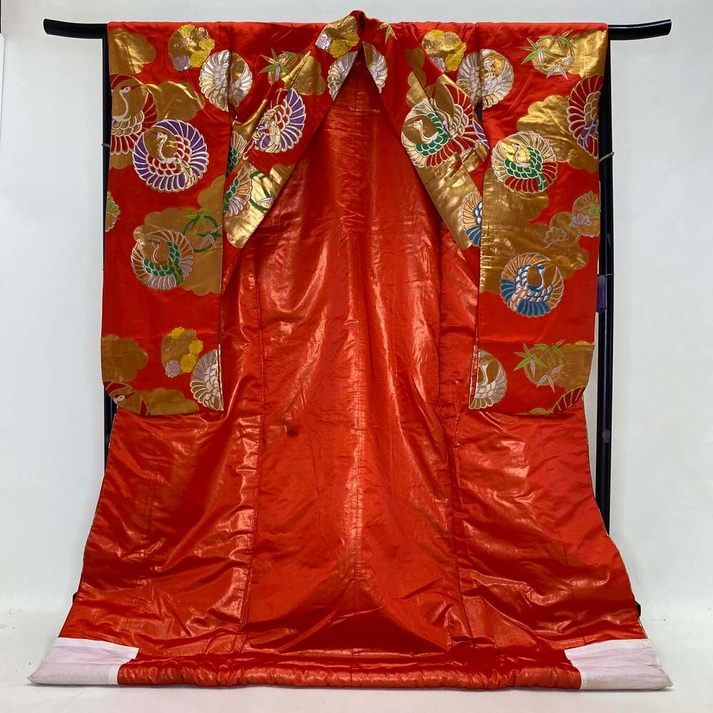 色打掛 正絹 鶴 刺繍 金 赤 打掛 花嫁衣裳 婚礼 リサイクル 中古  