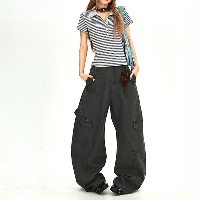 ヴィンテージライクボリュームラインカーゴワークパンツ 2col   R01908