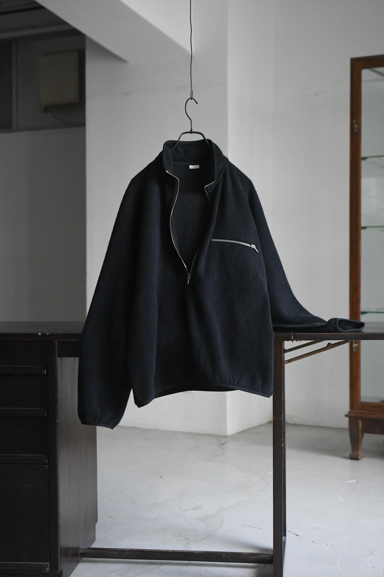 A.PRESSE / Vintage Silk Fleece Harf ZIP Jacket (Black)