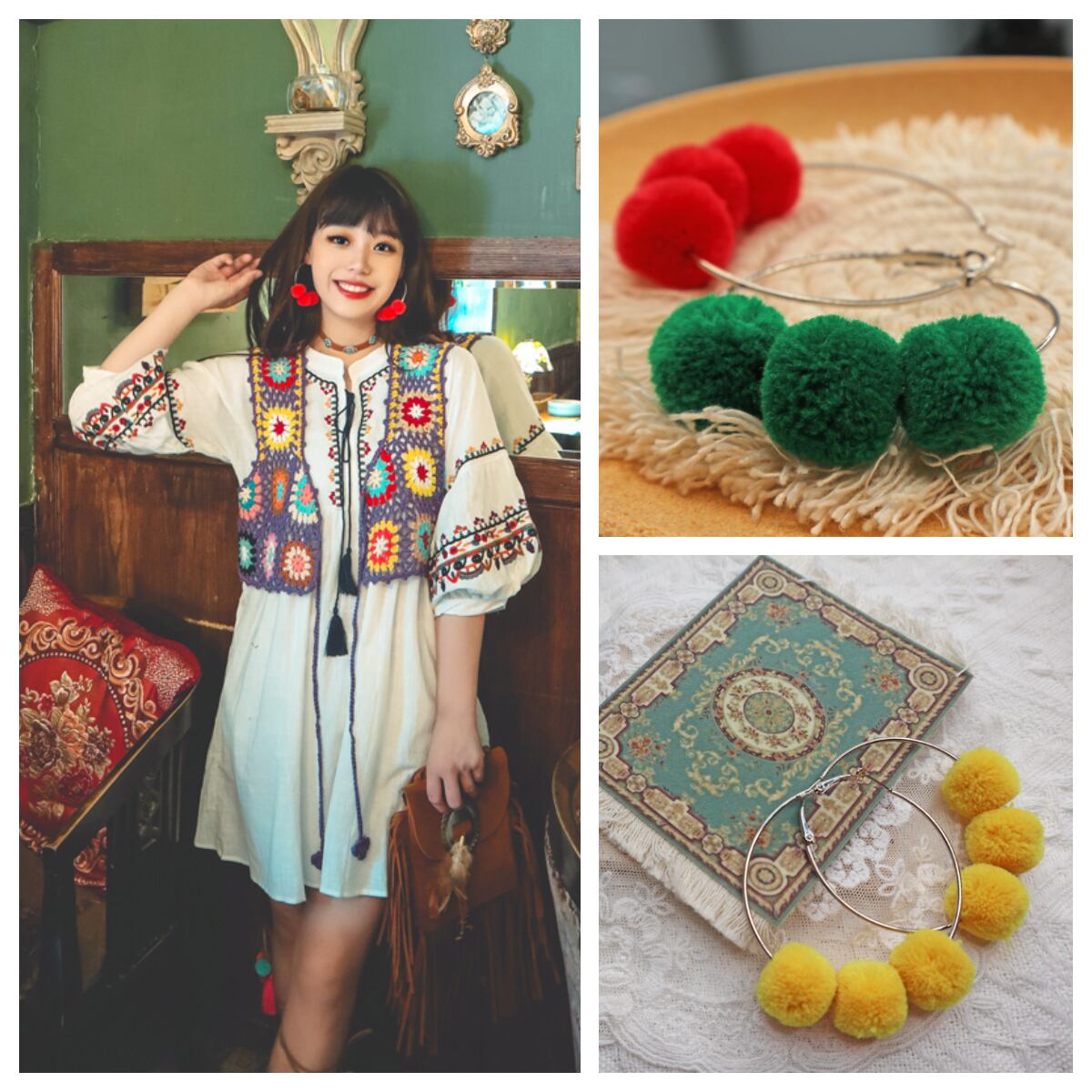 ボヘミアンカラーイヤリング エスニックスタイルレディース 指輪 延命家ファッション73677419156