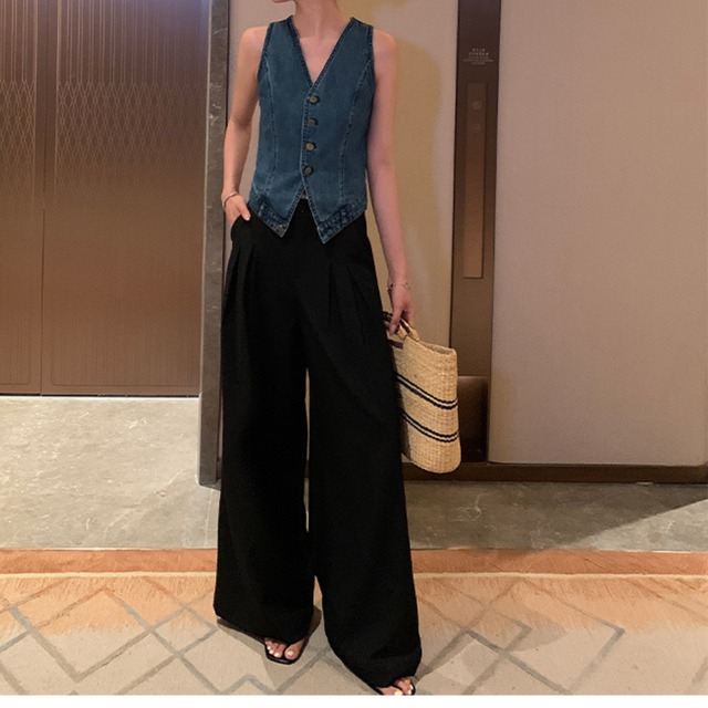 デニムクロップドノースリーブベスト　M0363