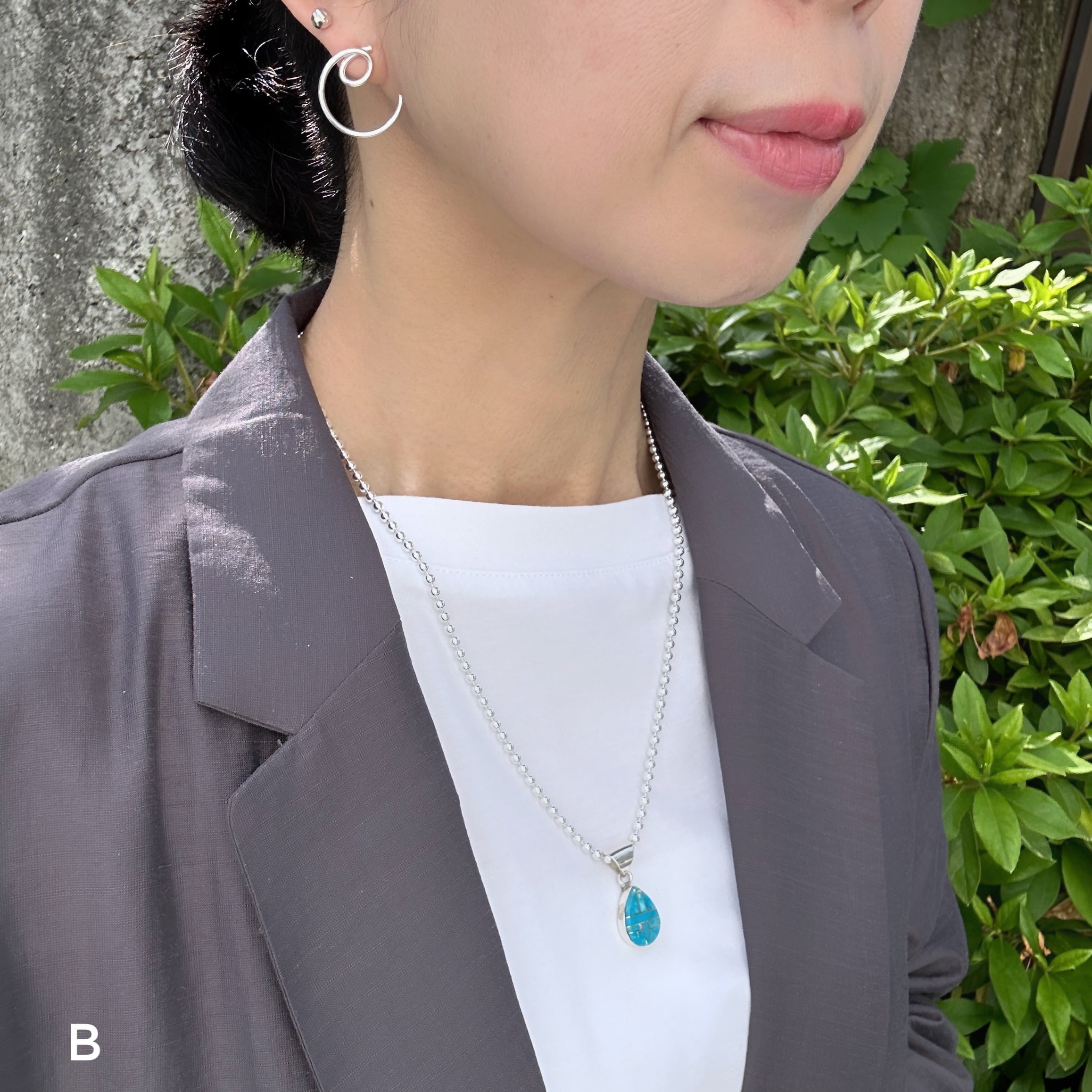 Indian Jewelry 》ターコイズ モザイク ドロップ型 一点物 ペンダント