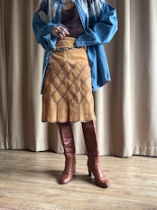 patchwork design pigskin skirt-4530-3