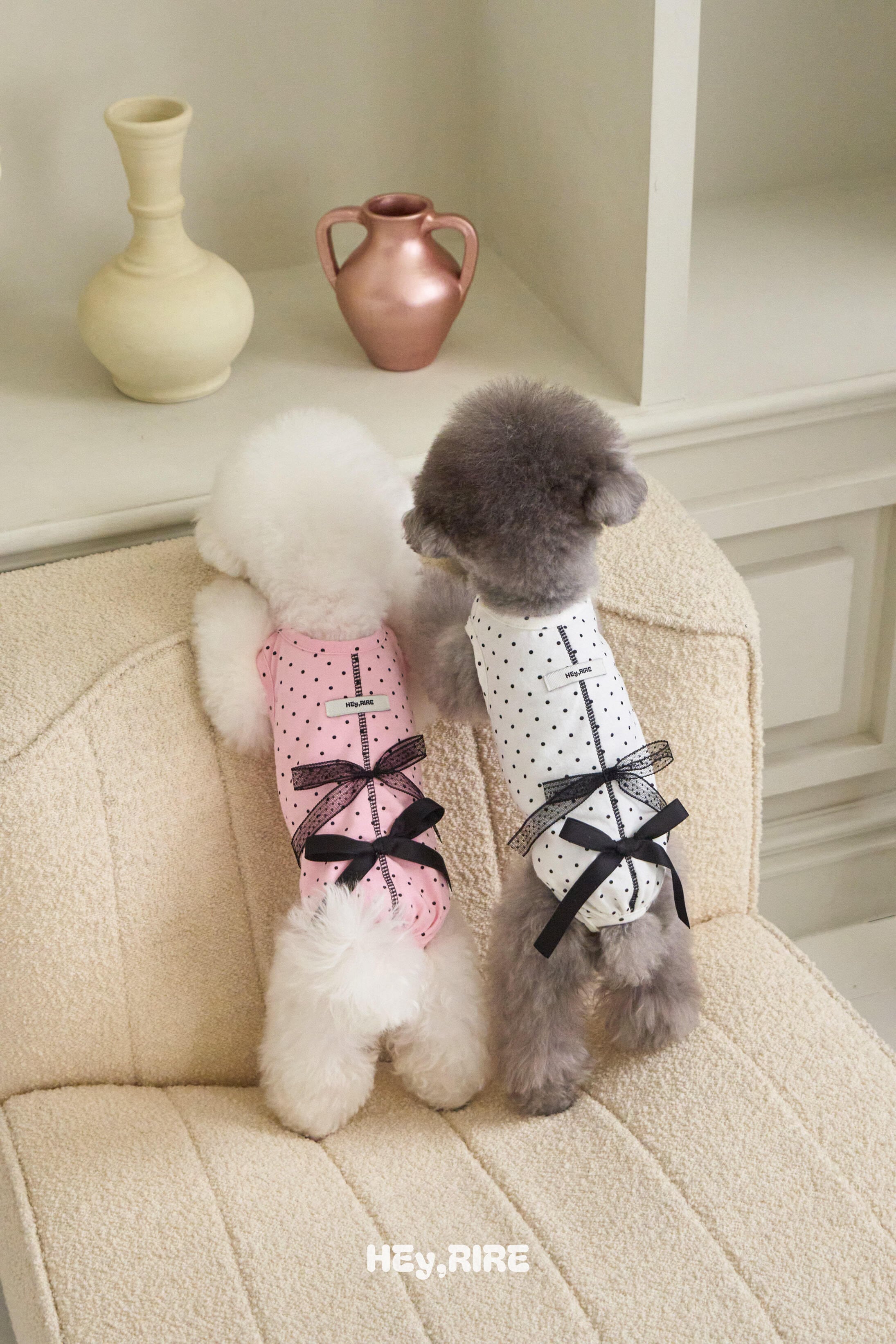 予約【HEy,RIRE】Coquette Ribbon Dot Bodysuit (2color)