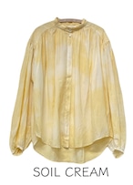 BLOUSE 082-3【沖縄炭、土ムラ染め×綿シルクギャザーブラウス】