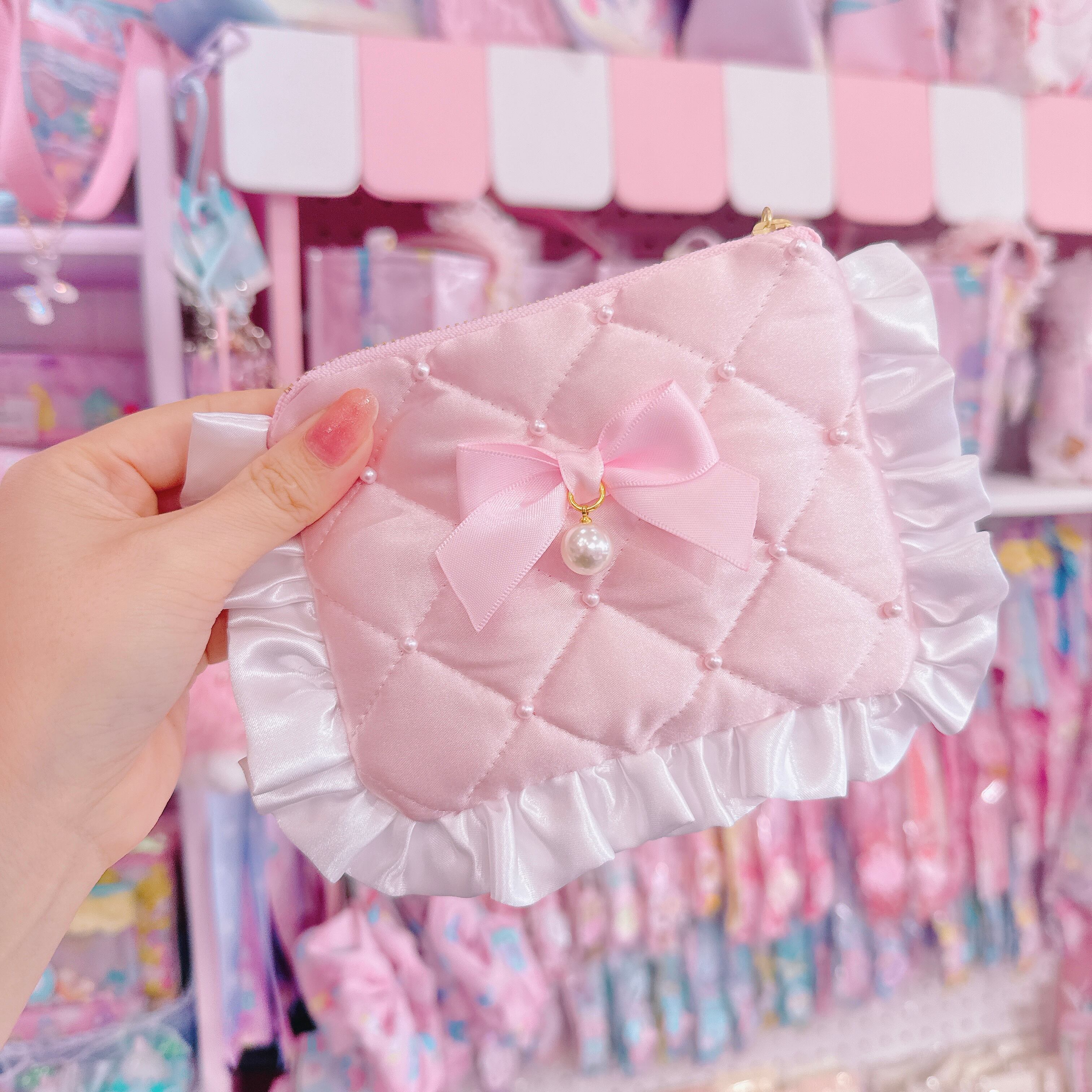 【E3】103-13サテンフリルコットンレースミニポーチ