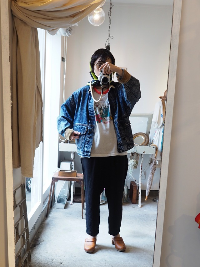 Made in USA 1980's~ buckle back Acid denim jacket／S size