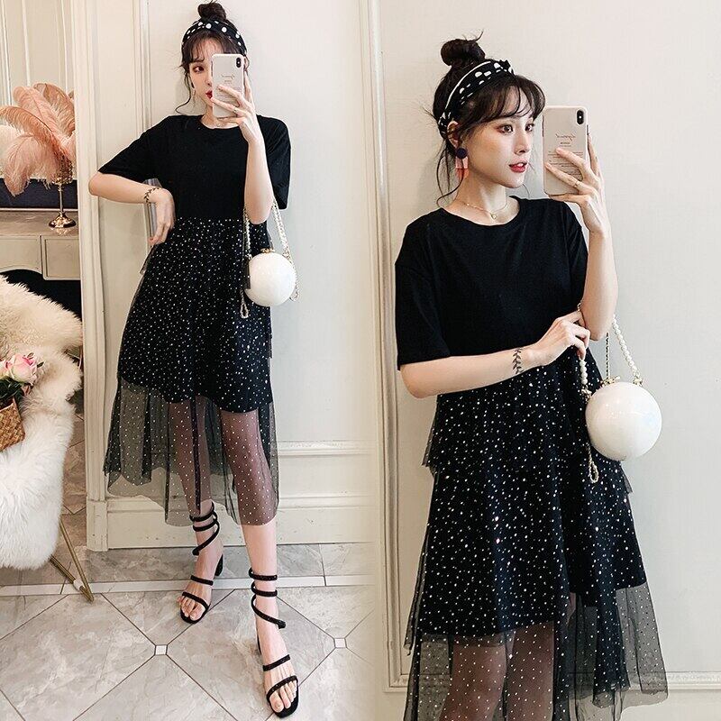 【新作】【送料無料】 マタニティ服夏の水玉模様のガーゼパッチワーク妊娠中のドレス服妊娠中の女性スタイリッシュな甘いママのドレス 大人ガーリー スウィート キュート カジュアル サマー 夏物 AL expec384299161581