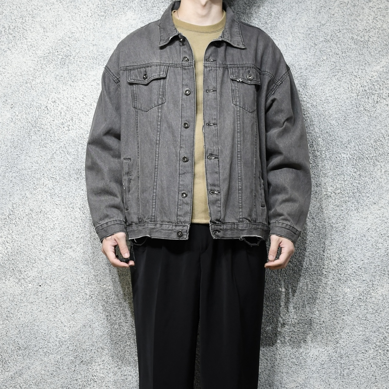 fade boro black denim jacket