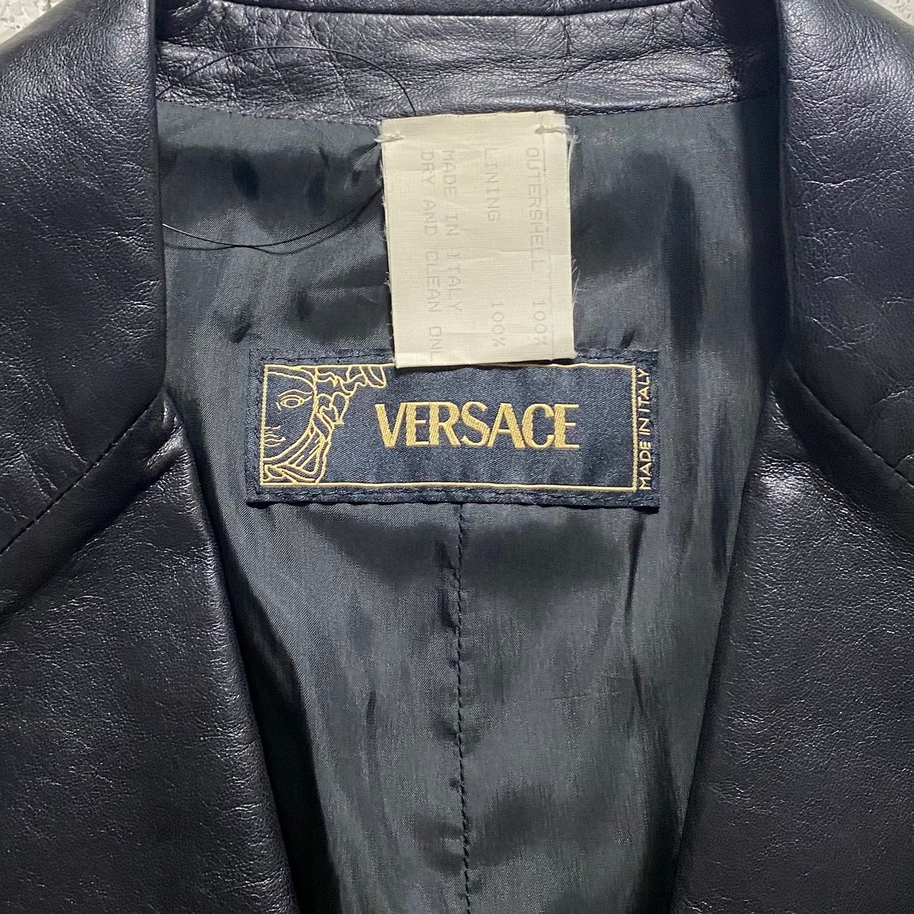 VERSACE black leather tailored jacket