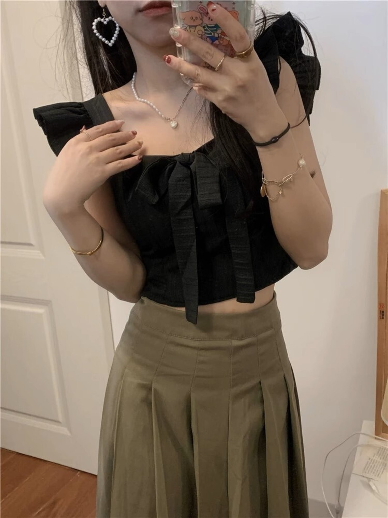 リボンショートトップス D1307