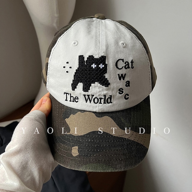 ♥猫刺繍が可愛い迷彩キャップ！【YAOLIシリーズ】★帽子★ 3color ハット ぼうし ユニセックス 猫柄 刺繍 迷彩柄