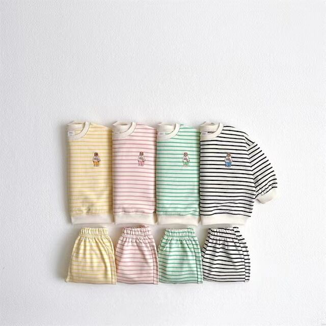 【BABY】可愛いクマロゴボーダー柄セットアップ