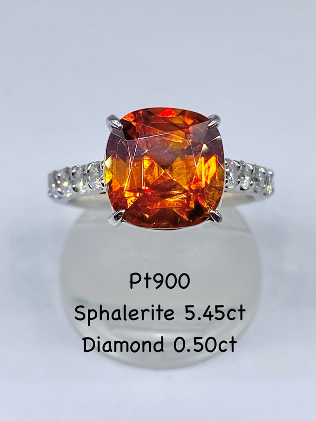 スファレライト 5.45ct / ダイヤモンド 計0.50ct Pt900 リング【リフレッシュメント(新品仕上げ・補修・洗浄等済)】【動画リンク　Twitter/X】あり【3日以内返品可（※カード/キャリア決済の場合）】