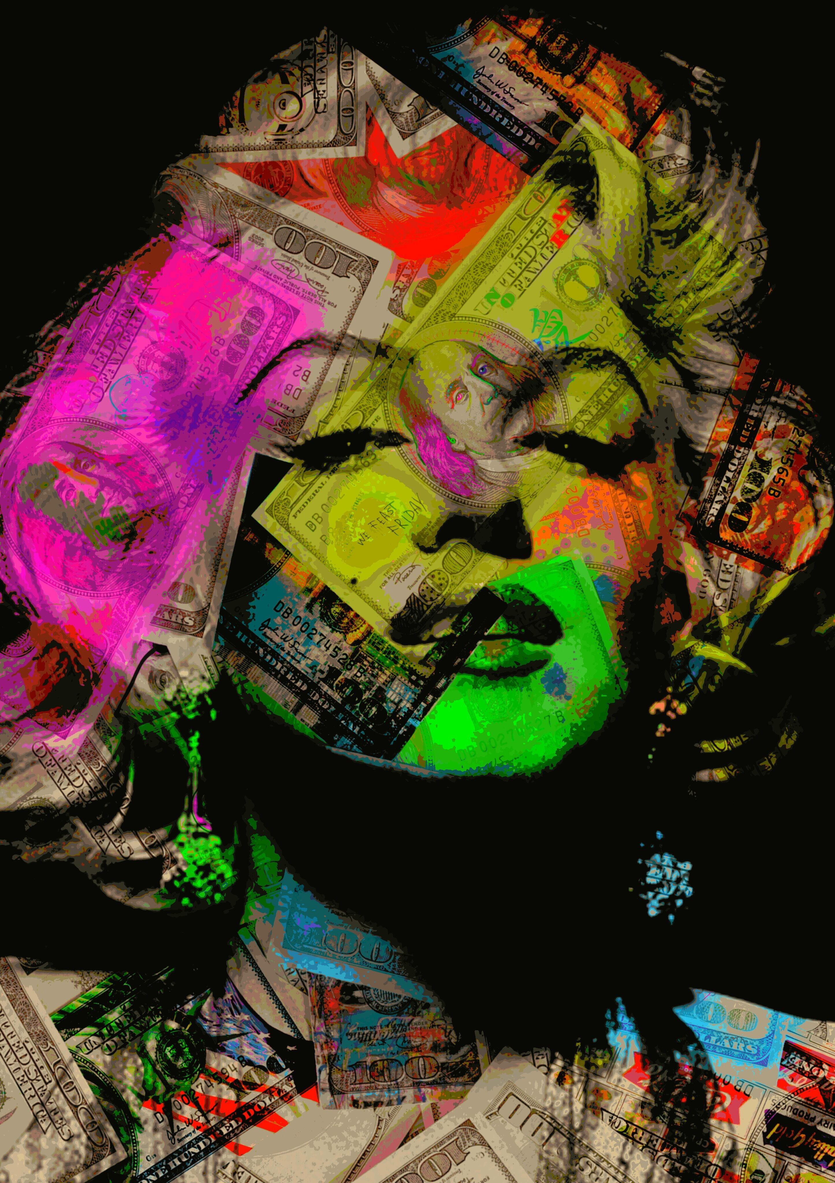 マリリンモンロー ドル札 コラージュアート キャンバス A1サイズ Blues Make Sense Art Gallery