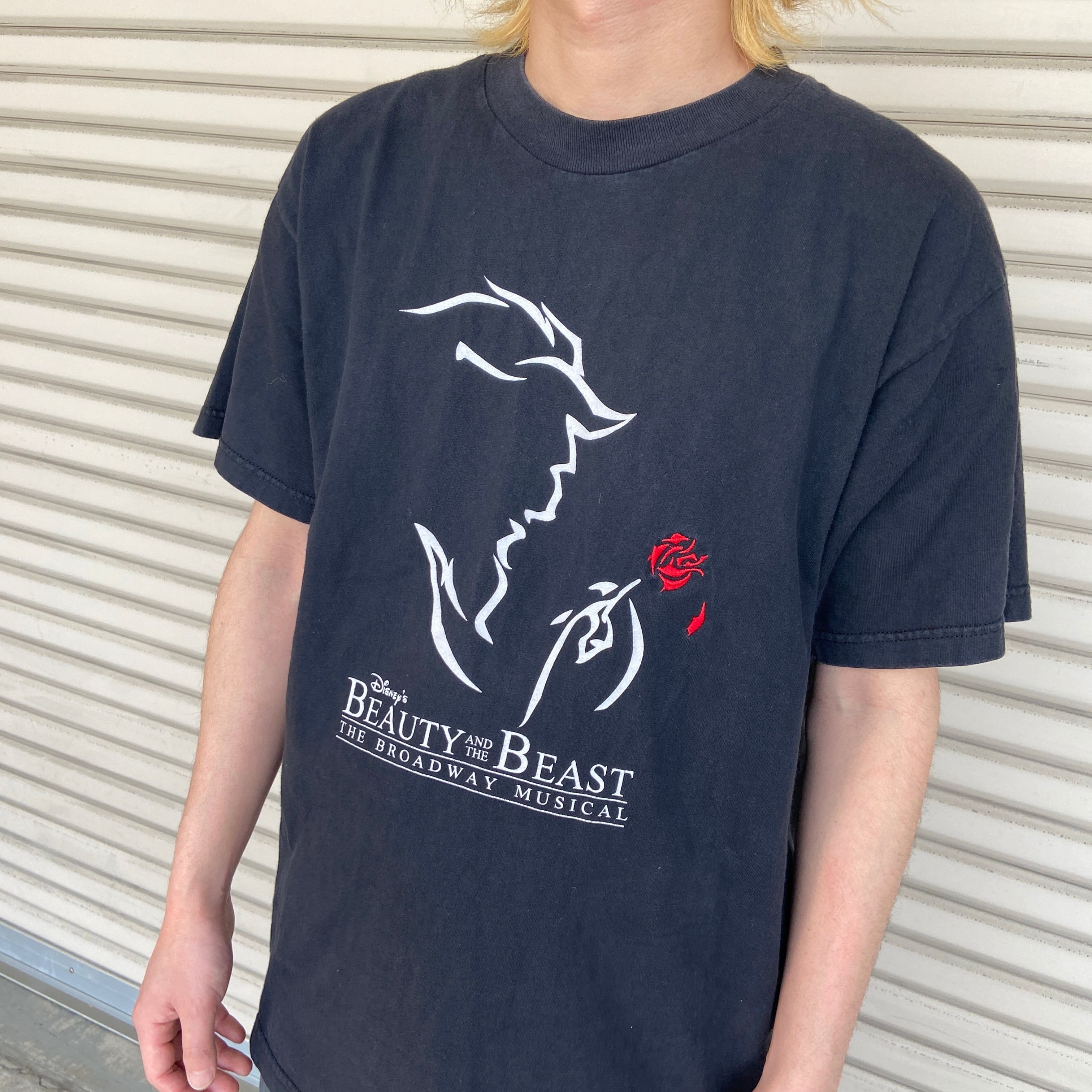 送料無料』90s Disney☆美女と野獣 プリントTシャツ ワンポイント刺繍  