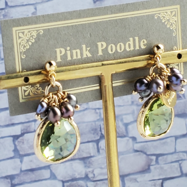 【 Earrings 】P-TG‐005 キラキラ輝く雫と淡水パールのイヤリング