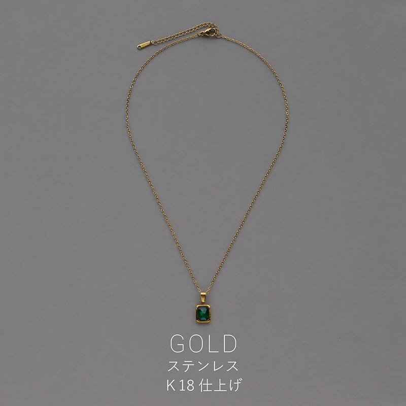 ネコポス便】ネックレス スクエアカットグリーンネックレス 金属